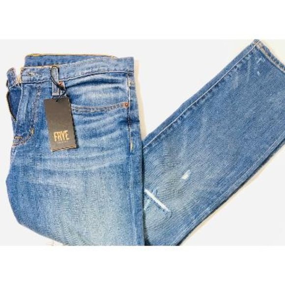 Frye Womens Medium Wash Distressed Cropped Kick Baby Bootcut Jeans Sz 28 NWT - Picture 5 of 9